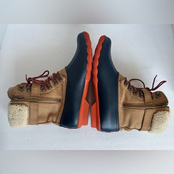 NWOT Sperry Shearwater Winter Waterproof Fur Leather Rubber Tan/Navy Boots 11 - Picture 6 of 9